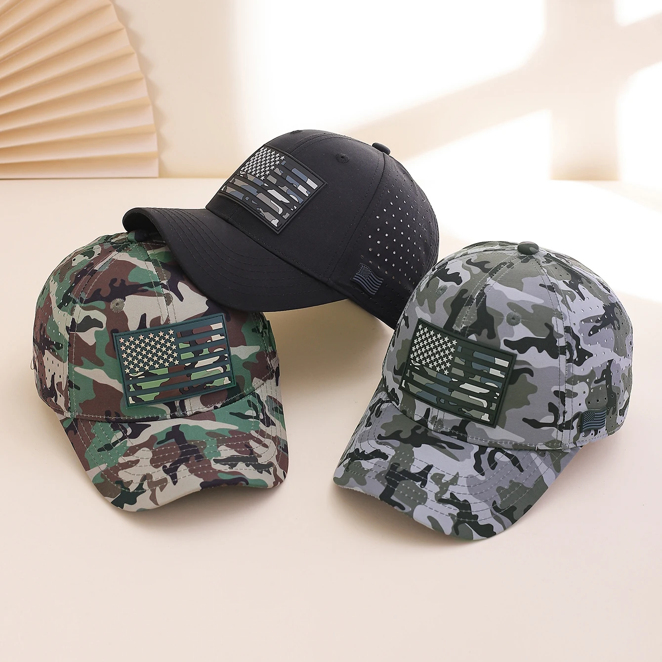 Camouflage-Flagge, atmungsaktiv, verstellbar und Sonnenschutz, europäische und amerikanische modische Baseballkappe für den täglichen Freizeitsport