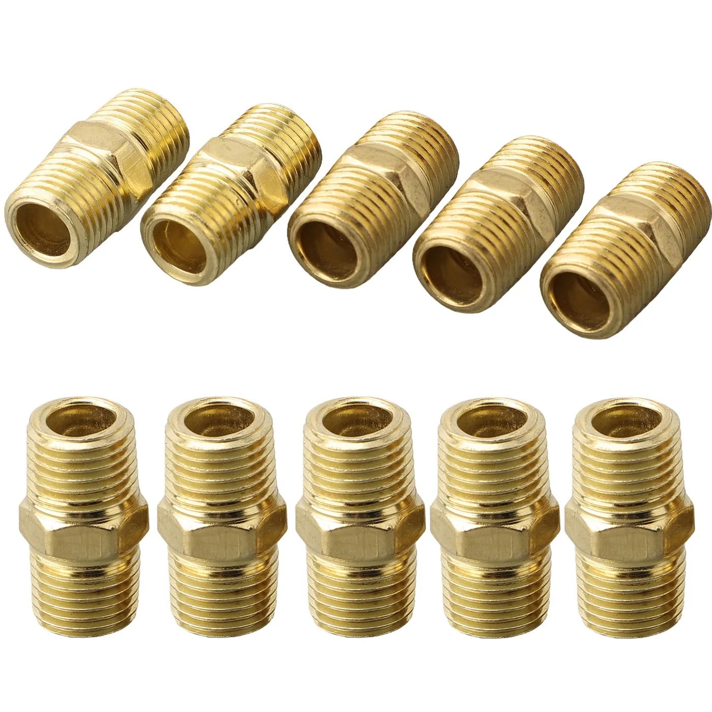 10Pcs Quick Adapter Air Line Hose Compressor Connector 1/4in Hex Nipple For BSP Male To Male Brass Pipe Adapter