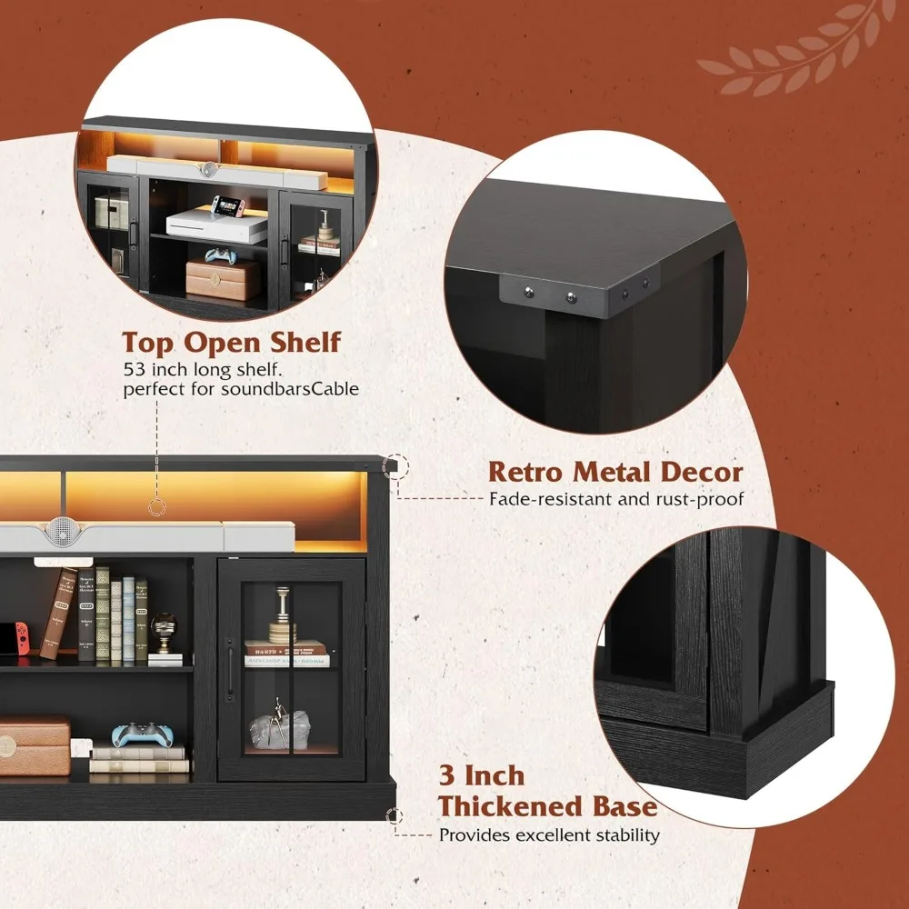 65 حامل تلفزيون مع مصابيح LED ومخزن، ومركز ترفيه طويل، وطاولة وحدة تحكم الوسائط