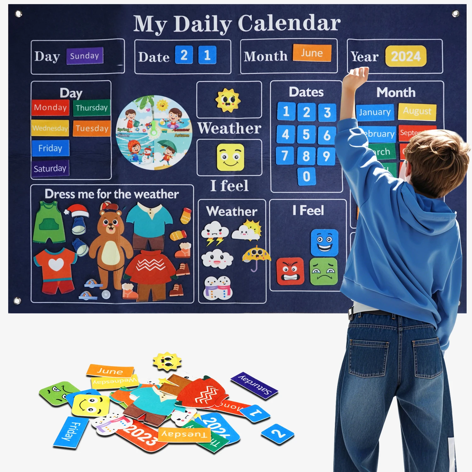Il mio primo calendario quotidiano per l'aula – Essenziale per il calendario dell'aula dei bambini in età prescolare: anno, mese, giorno, meteo, stagione, Mo