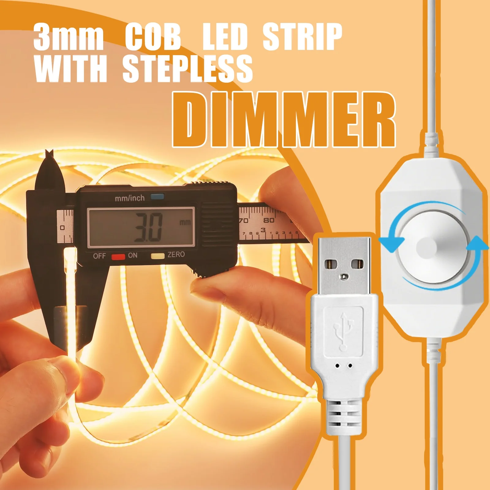 3mm Thin COB LED Strip Light with Dimmer, 5V USB LED Strip Light, 1m/2m/3m/5m COB LED Light for Bedroom, Kitchen, Living Room