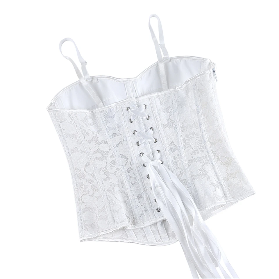 Wechery Damen Spitzenkorsett-Oberteil mit Reißverschluss vorne, Bustier, Taillenformer, Schnürung hinten, sexy Dessous, Y2K Gothic Camisole Tanktops – Detail 11
