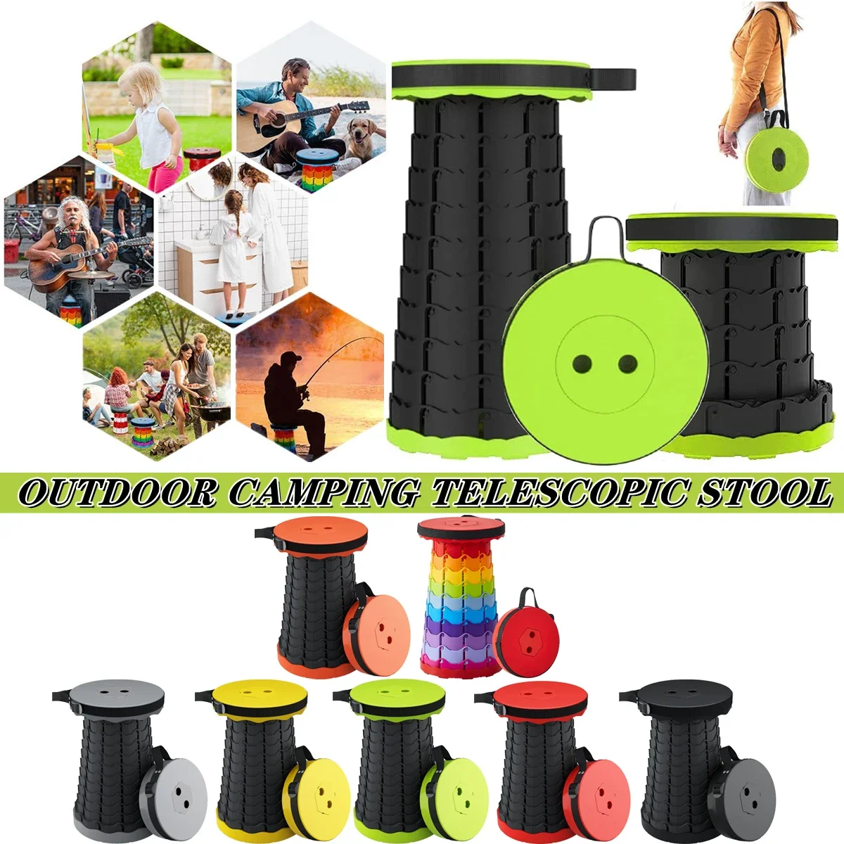 Portable Telescopic Stool, Travel Camping Folding Stools Picnic Seat Outdoor Camping Chair Retractable Beach Fishing Stool Chair