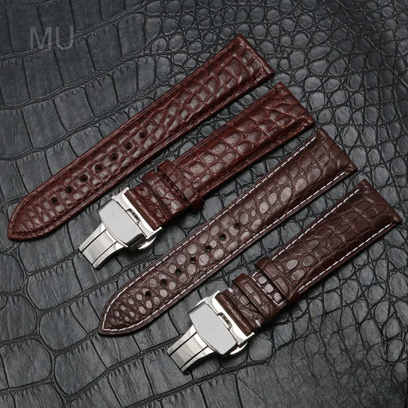 Original Crocodile Watchbands for Longines Craftsman Moon Phase Eight Needle Military Flag Kangkas Waterproof Sweatproof Strap