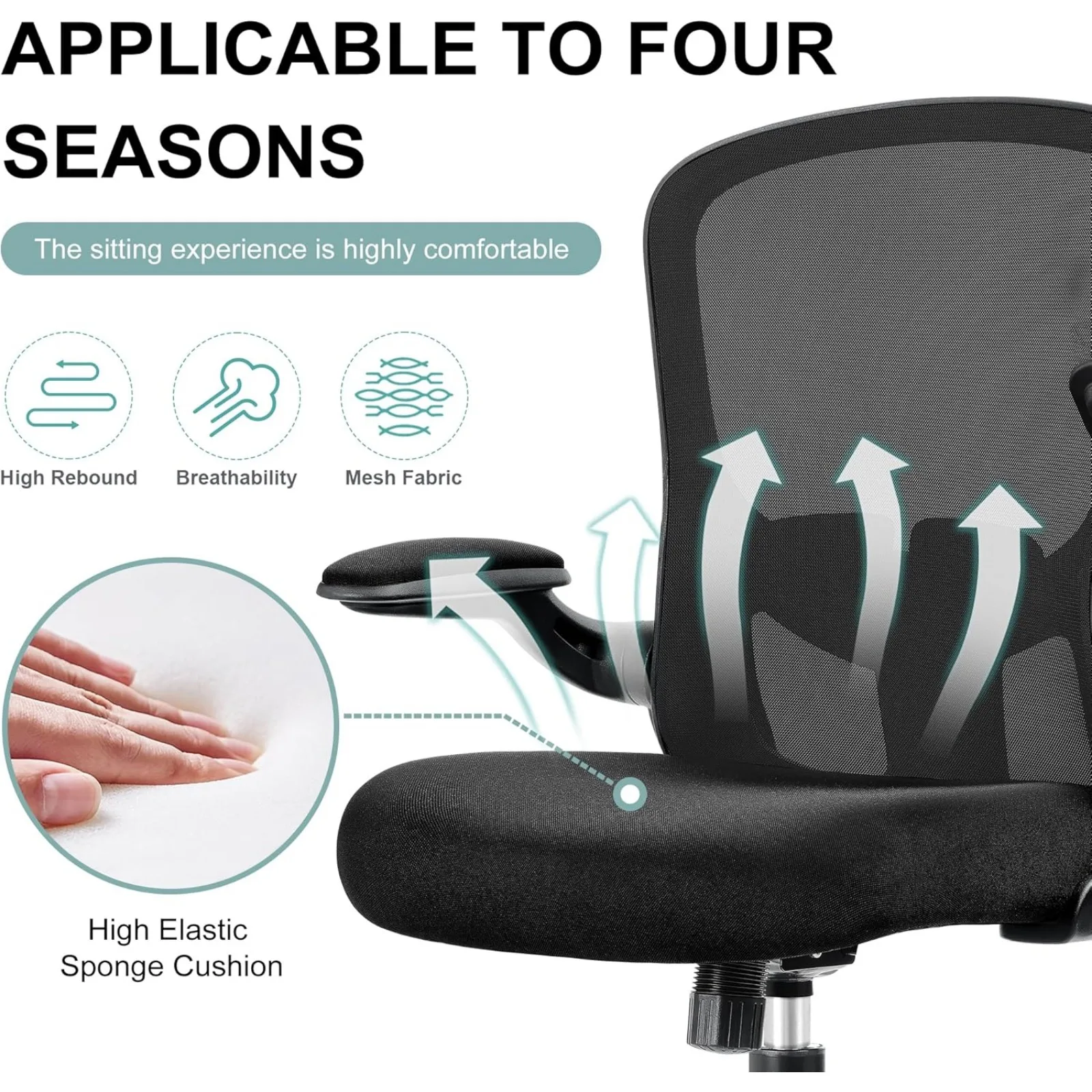 US Office Chair, Ergonomic Desk Chair with Lumbar Support and Flip-up Armrest, Height Adjustable Mesh Swivel