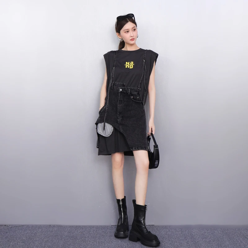 2025 봄 여름 우아한 루즈핏 티셔츠 스트랩 카우보이 롱 드레스 여성 반팔 드레스 여성 도매 J1159