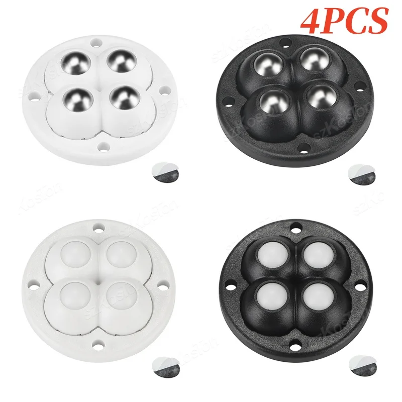 4pcs/Set Adhesive Non Perforated Universal Wheel Furniture Base 360 Degree Rotating Roller Ball Casters Handcart Silent Wheels