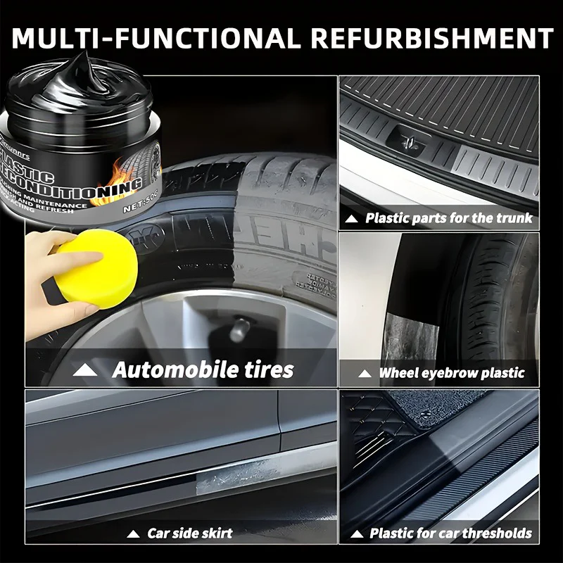 Многофункциональный блеск и защитный воск для шин — повышает блеск, долговечность и устойчивость к растрескиванию и выцветанию. Черный поли