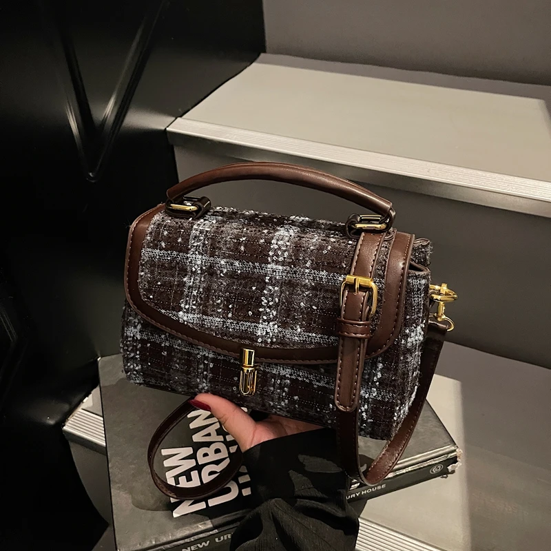 

Woolen Plaid Small Handbag 2025 New Winter Super Popular Work Bag Single Shoulder Crossbody Bag 1013RJ