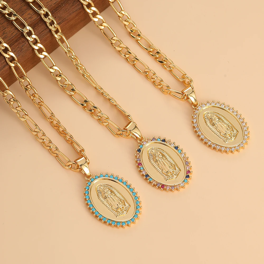 Un collar con colgante de la Virgen María, moda de alta gama, joyería de cadena de suéter limitada de invierno para niñas para usar