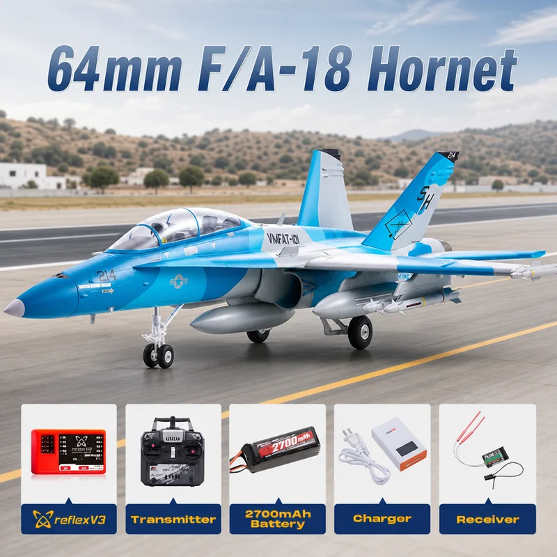 FMS 64mm F/A-18 Hornet Simulation Electric Remote-Controlled Fixed Wing Aircraft With Thrust Reverser Function Performance Model