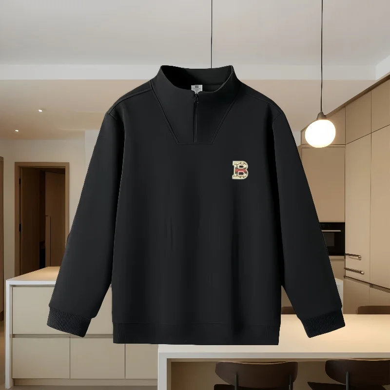 Pure Cotton Half-Zip New Style! 2025 Men's Autumn Mid-Neck New Solid Color Casual Simple Hot-Selling High-End Unisex Couple's Sweatshirt
