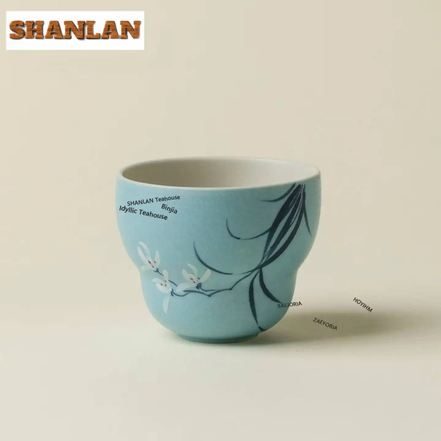 100ml Light Lake Blue Hand-painted Orchid Teacup Zen Tea Bowl Sample Tea Cup Tea-tasting Fragrance Cup Chazhan Master Cups Cafes