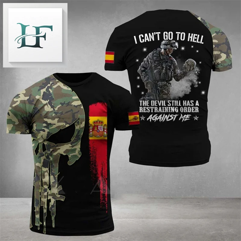 

Spanish ARMY Camouflage T Shirt Men VETERAN Tactics Tops 3D Espana Emblem Military Printed Soldiers Forest T-shirt Short Sleeve