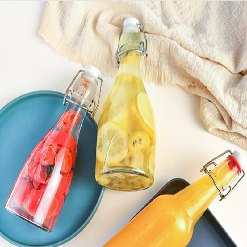 Sealed Buckle Glass Bottle Jar, Portable Juice, Wine, Water Can, Storage Tank, Food Container, Home Kitchen