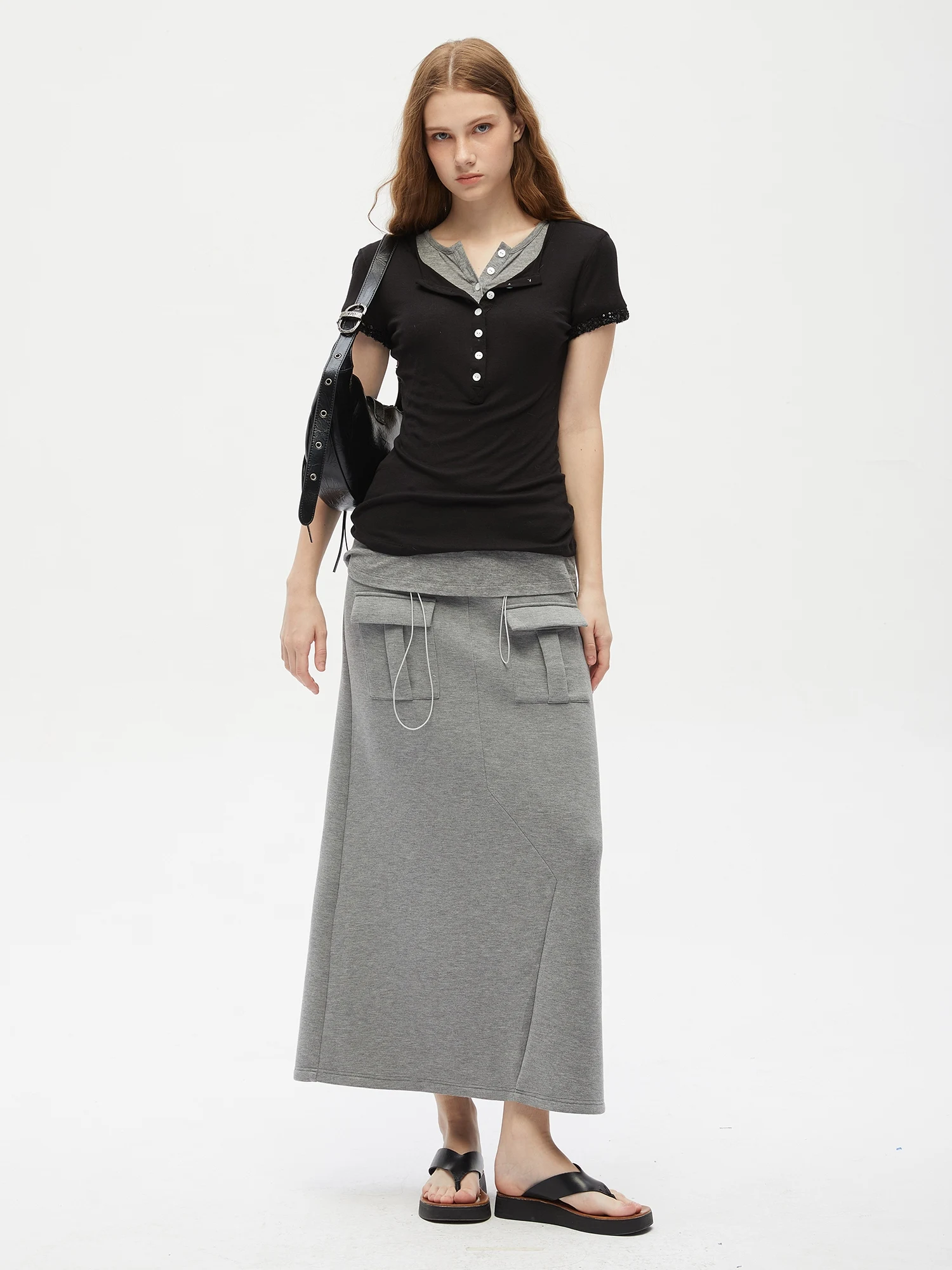 

Sejiong Ultra-Soft Elastic Waist Air Layer ket A-Line Skirt Versatile Long Spor Sle Color Women's Skirt