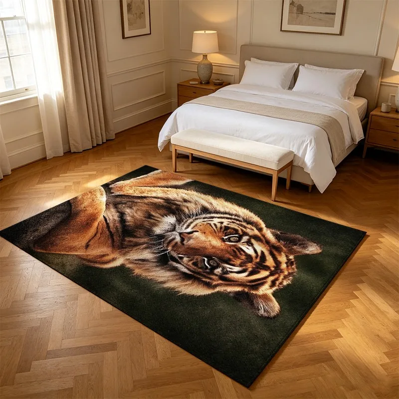 1 Piece Plush Tiger Portrait Print Area Rug, Soft Comfortable, All Season Suitable, lightweight Easy to Maintain, Home Decor for Living Room, Bedroom, Entryway, Autumn and Winter
