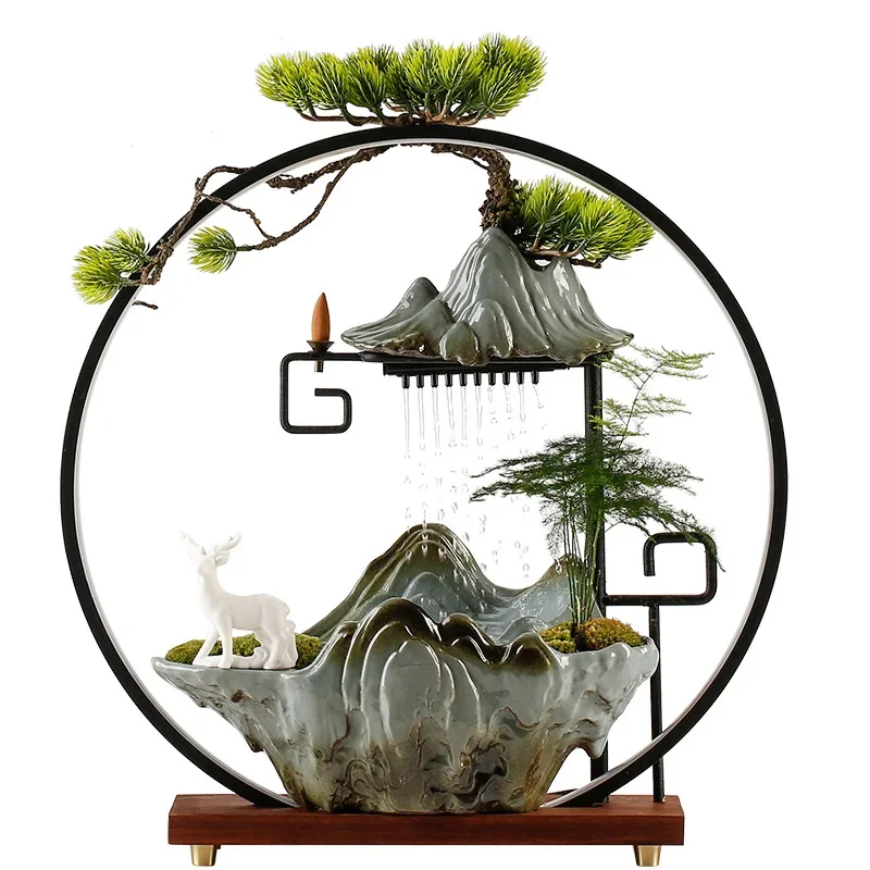 

Flowing water opening rockery humidifier, new Chinese style fountain gift, wealth attracting living room, office creative Zen de