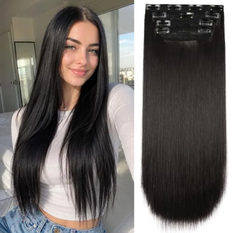 

Straight Hair Extensions Dark brown-black Clip in Extensions Soft for Women 20 Inch Thick Clip In 4pcs, 20Inch, 2#