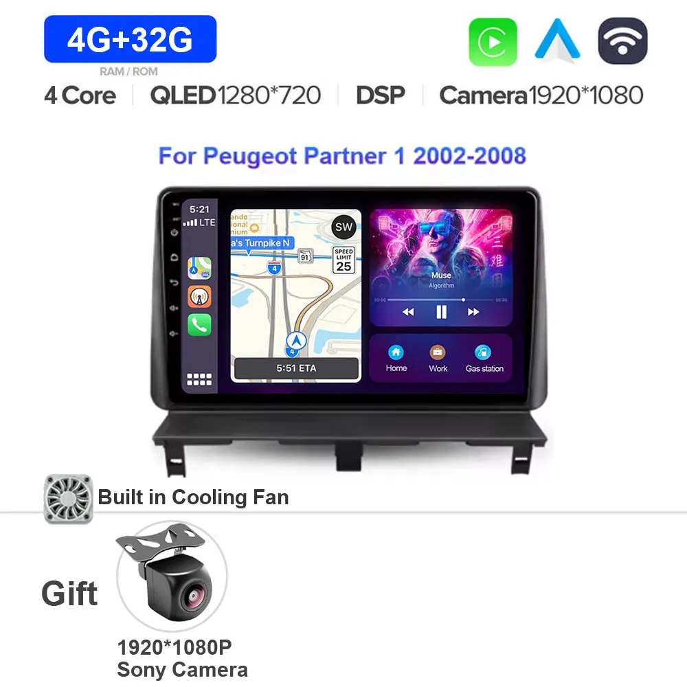 Android 15 Voor Peugeot Partner 1 2002 - 2011 Autoradio Multimedia Stereo Video Player met Carplay 4G BT