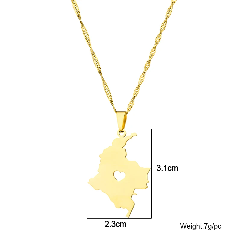 Mode Kolumbien Karte Flagge Anhänger Halskette Edelstahl Kolumbianer Männer Frauen Karten Schmuck Geschenk – Detail 8