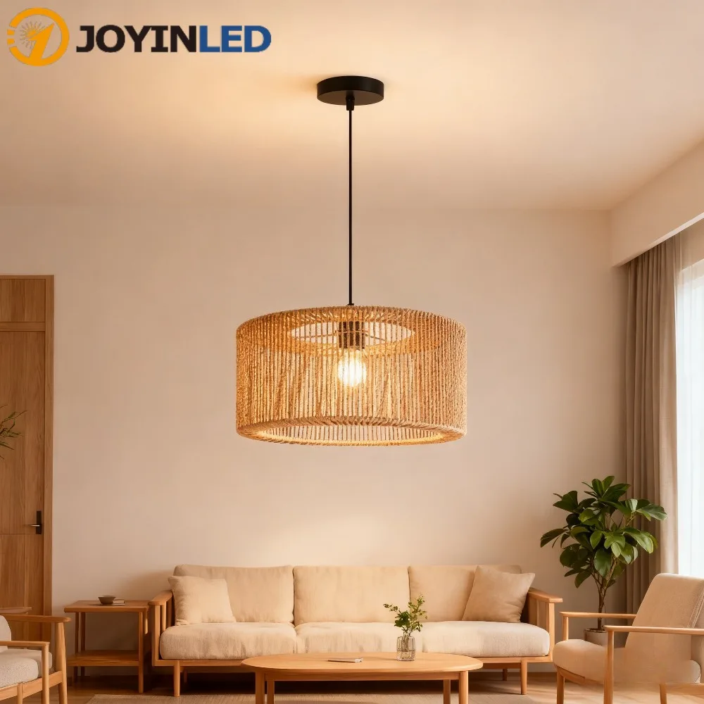 

JOYINLED Boho Chandelier for Dining Room Woven Hanging Lamp Shade for Kitchen Island Modern Farmhouse Chandelier Light Fixtures