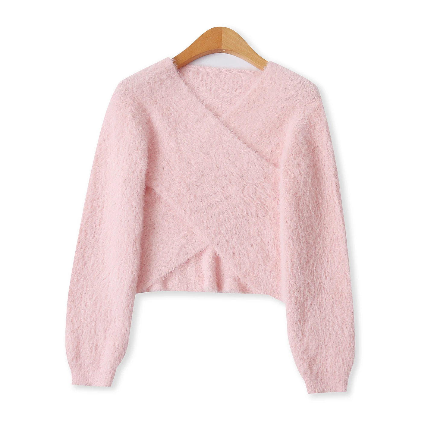 

Faionable ort Women's Knitted Sweater V-Ne Long Sve Water Rabbit Fur Simulation Slim Fit Cross Design Autumn New Sle