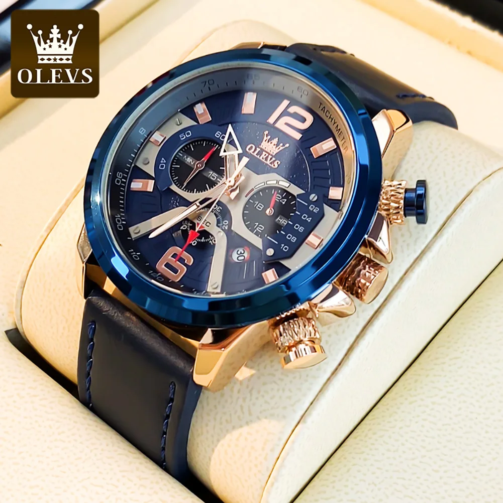 OLEVS Watch for Men Waterproof Luminous Original Leather Strap Fashion Trend Sport Skeleton Men\'s Quartz Watch relogio masculino