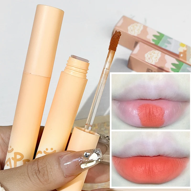 Fluwelen Matte Vloeibare Lippenstift 3-kleurige Hydraterende Waterdichte, Duurzame Nude Abrikozenlip Tint Antiaanbakbeker Lipgloss Koreaanse Make-Up