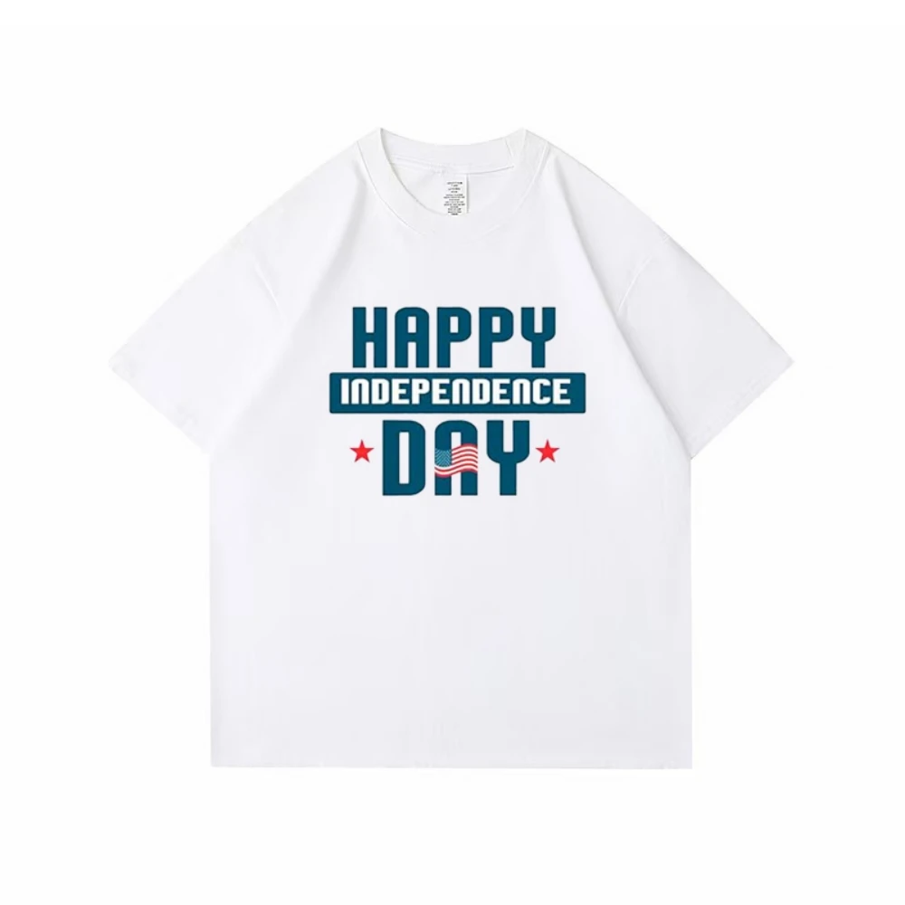 Men's T-shirt Independence Day letter pattern 2d print men's clothing Casual fashion T-shirt off shoulder short sleeve women's c