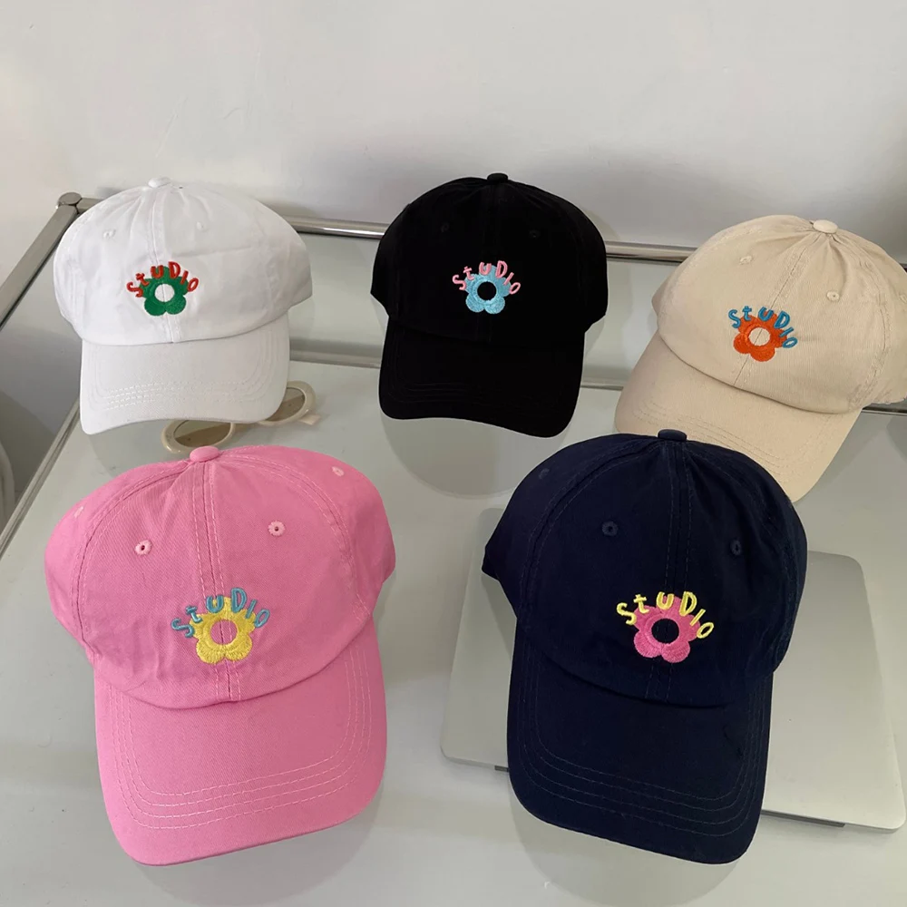 Embroidery Baseball Caps Women Snapback Hat Soft Top Peaked Cap Fashion Sunshade Flowers Contrasting Colors Cute Headwear