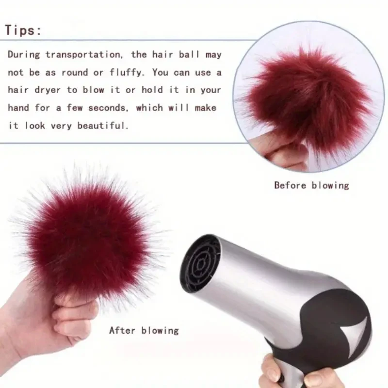 12 pcs 3.14 inches fluffy pom poms with elastic loops for hats faux fur pom poms DIY crafts, detachable knitting accessories for
