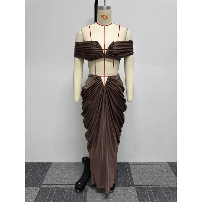 Falda plisada ajustada para mujer, conjunto de dos piezas, vestido Sexy de tendencia, Top de tubo sin mangas, elástico, faldas de tubo altas