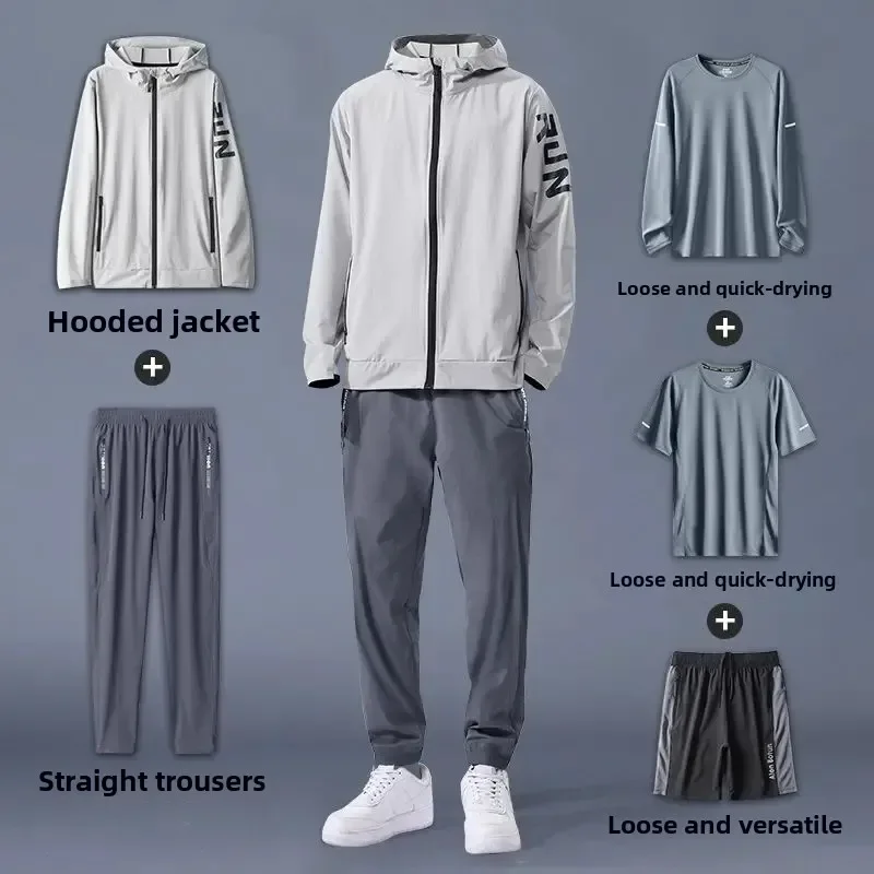 Men's Spring Autumn Running Fitness Suit Loose Fit Quick-Dry Light Clothes for Morning Runs Outdoor Training Gym Workouts Set