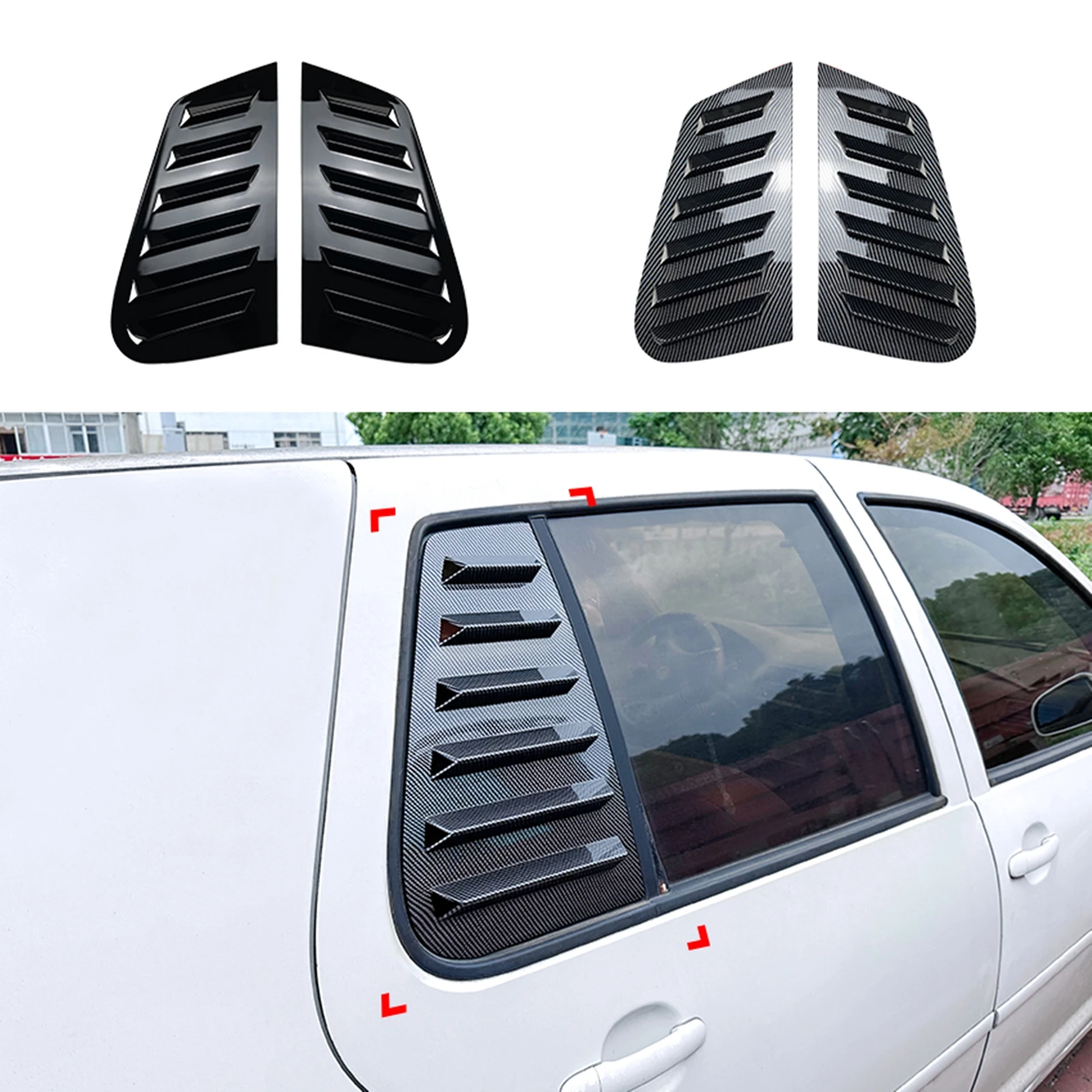 For Volkswagen VW Golf 4 MK4 IV Golf4 1997-2006 GFK Carbon Fiber Look/Gloss Black Kit Rear Side Window Louver Shutter Trim Cover