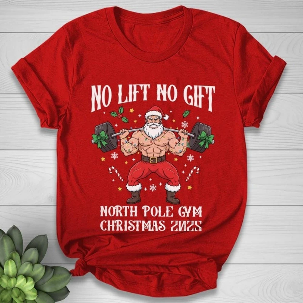 Kaos Gym Santa No Lift No Gift, Kaos Bodybuilding Natal Unisex Wanita Pria, Pakaian Fitness Gym, Hadiah Latihan Santa yang Lucu