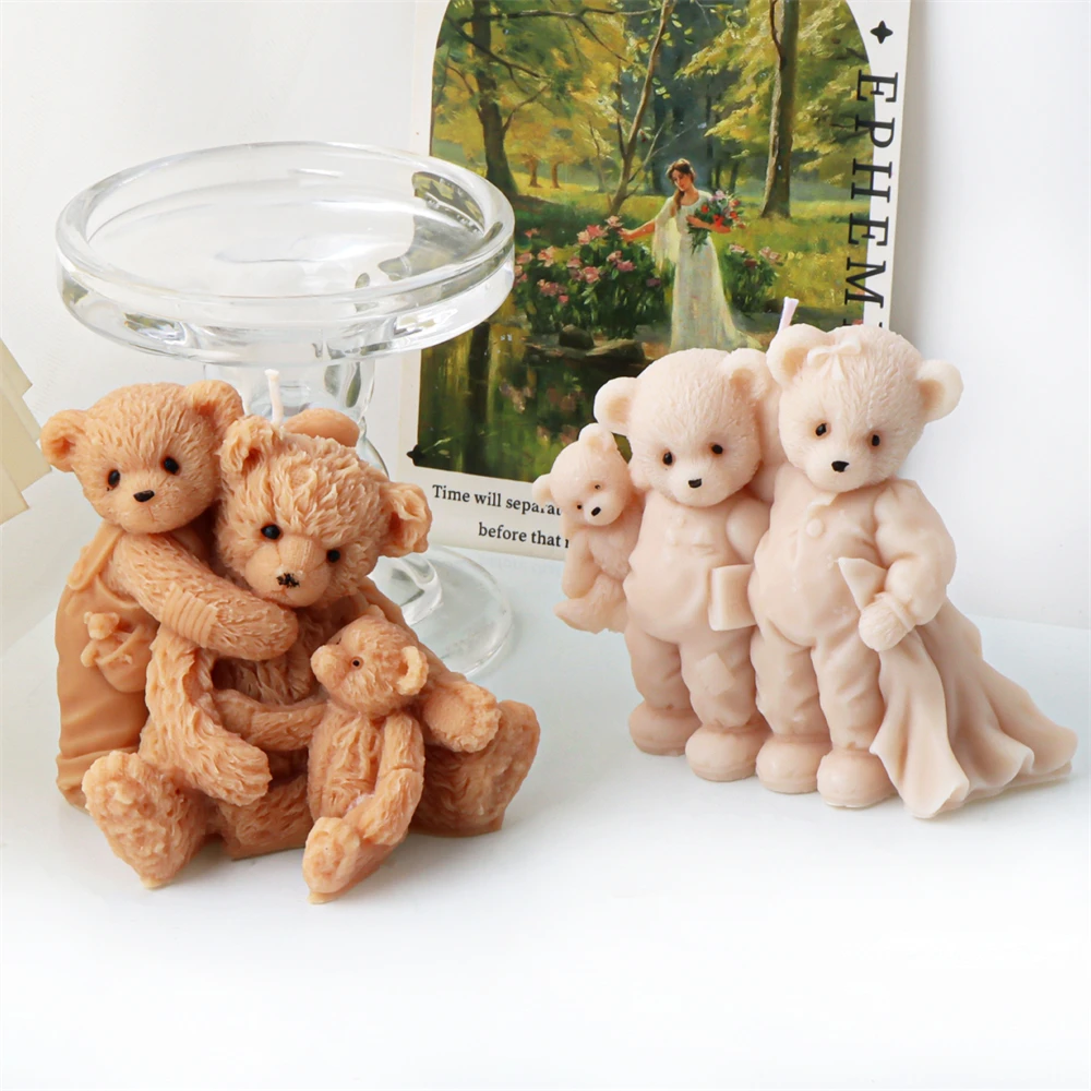 3D Bear Family Candle Mold DIY Teddy Bear Scented Candle Plaster Mold Animal Soap Resin Making Tool Home Decor Handmade Gifts