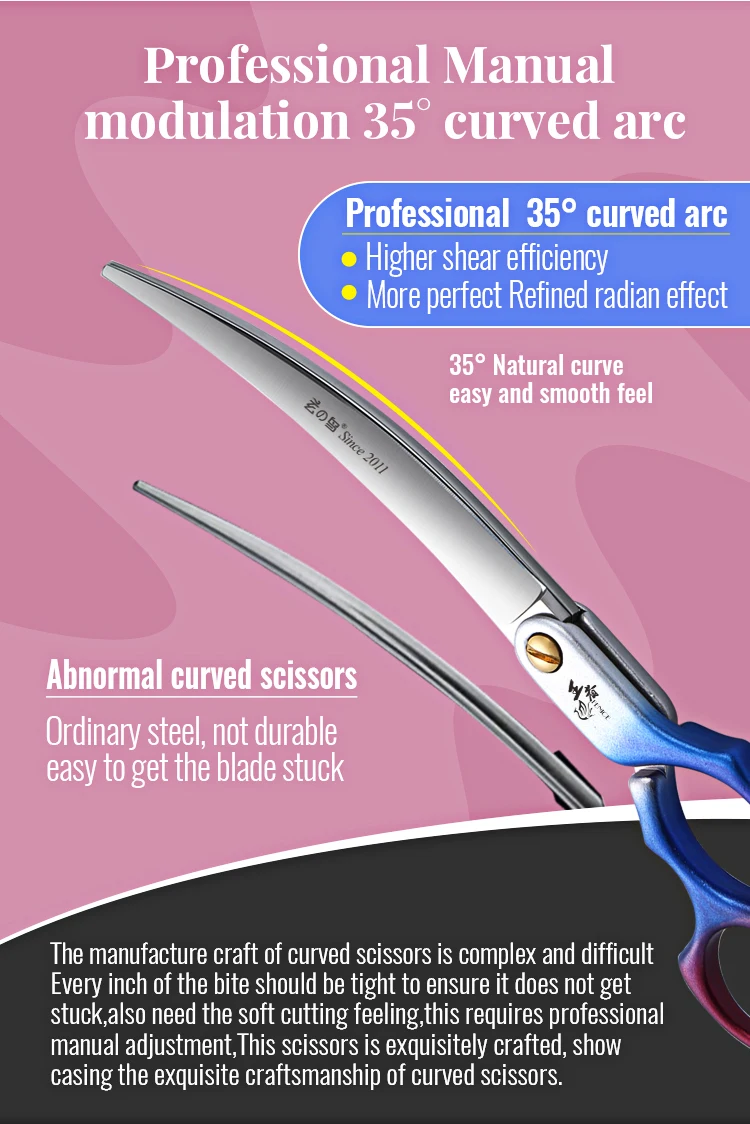 Fenice professional jp vg10 rechte und linke Hand 6,5 Zoll gebogen 35 ° Pflege schere Haustiers chere für Hunde selbst schleifende Schere – Detail 4