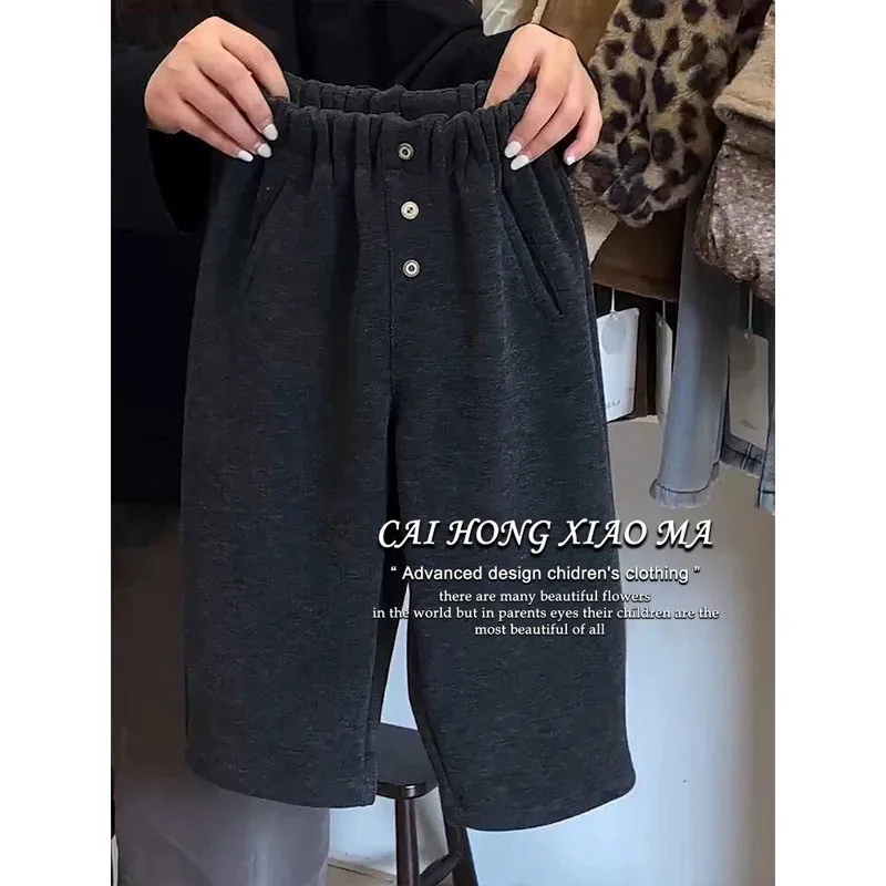 

Children's Velvet Pants New Style Autumn and Winter Boys and Girls Western Style Casual Trousers Wide Leg Pants