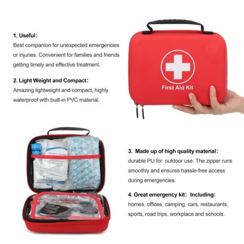 Lightweight and durable First Aid Kit - waterproof portable medical kit with ample storage space for travel and home use