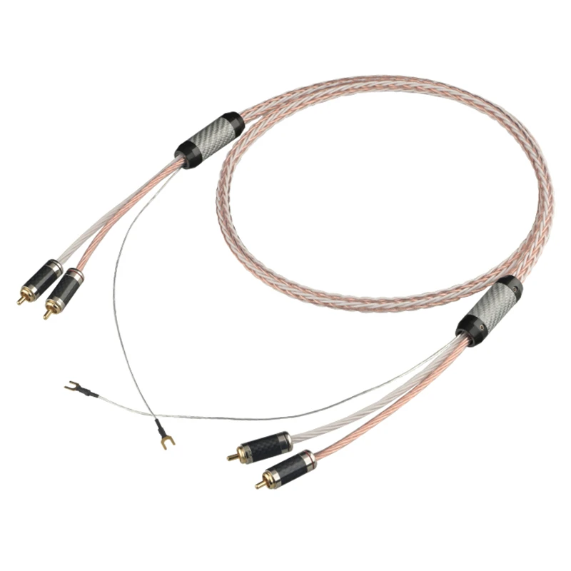 8TC HiFi Audio RCA Tonearm Cable with Ground Wire for LP Vinyl Record Turntable Phonograph