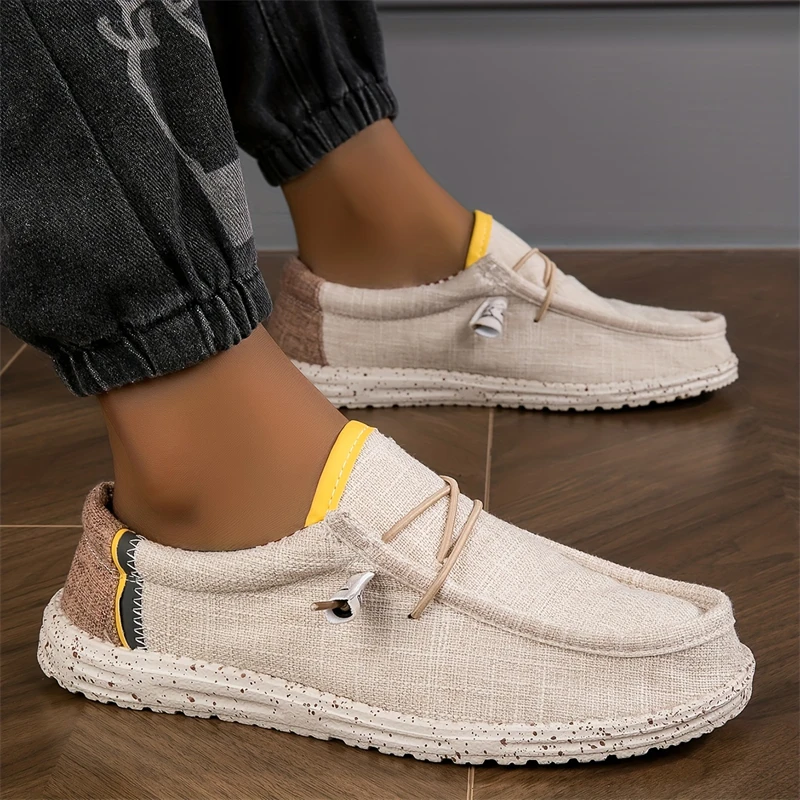 Summer Men's Casual Shoes Lightweight Breathable Canvas Loafers For Men Flat Shoes Comfortable Slip-on Shoes Man Large Size 48