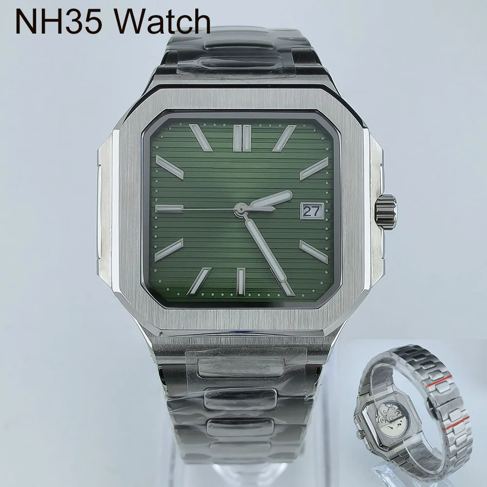 

NH35 Watch Square case 38.5mm case Parts Folding clasp WatchBand For Nau Modified Fit NH35 NH38 Movement Sapphire Crystal Glass