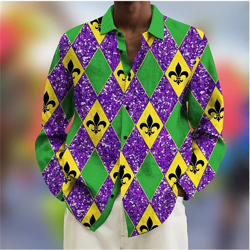 

2024 Diamond Abstract Men's Shirt HD Pattern 3D Printed Lapel Single Breasted Long Sleeve Shirt XS-6XL Holiday Party Shirt