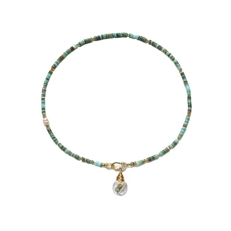 Neuankömmling trend ige natürliche Barock Süßwasser Perle grünen Stein 14 Karat Gold gefüllt weibliche Anhänger Halskette Schmuck für Frauen Geschenke – Detail 8