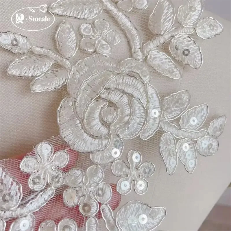 10 Stück = 5 Paar Spitzenblumen-Applikationen für Hochzeitskleider, Schleier, Hochzeitsschuhe, handgefertigte Accessoires, DIY-Applikation, RS414 – Detail 3