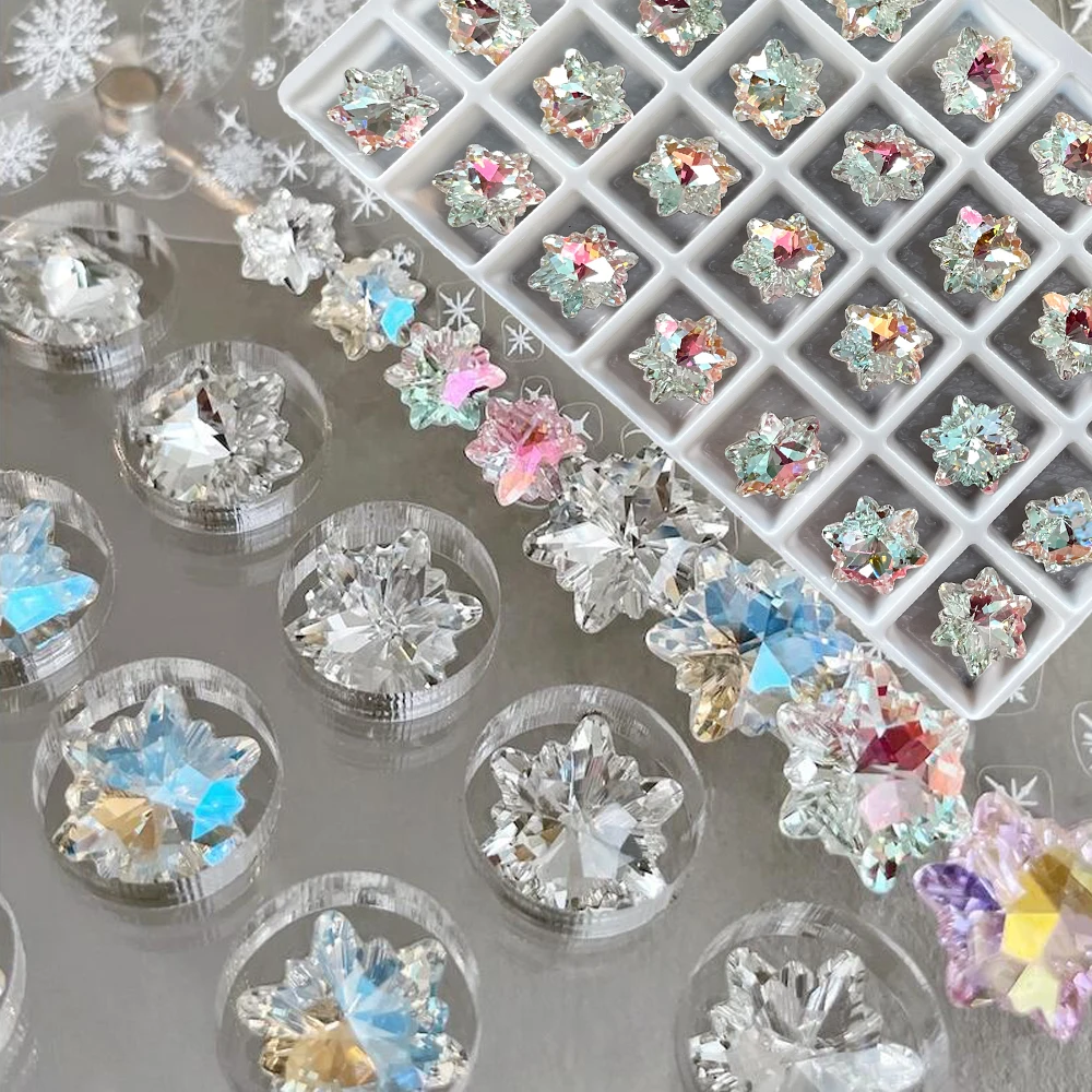 10 pièces arc-en-ciel rose bleu brillant flocon de neige ongles diamants blanc Flash flocon de neige ongles Zircon strass blanc clair manucure gemmes