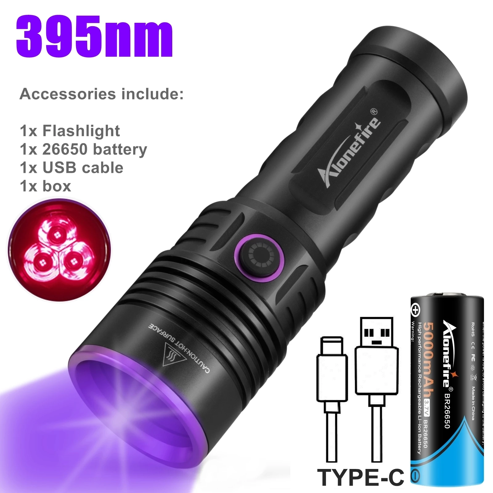 60W High power 365nm UV Zaklamp Blacklight Oplaadbare Uitharding Kat Hond Vlek Marker Erts Geld Schorpioen fluorescerende Check Lamp