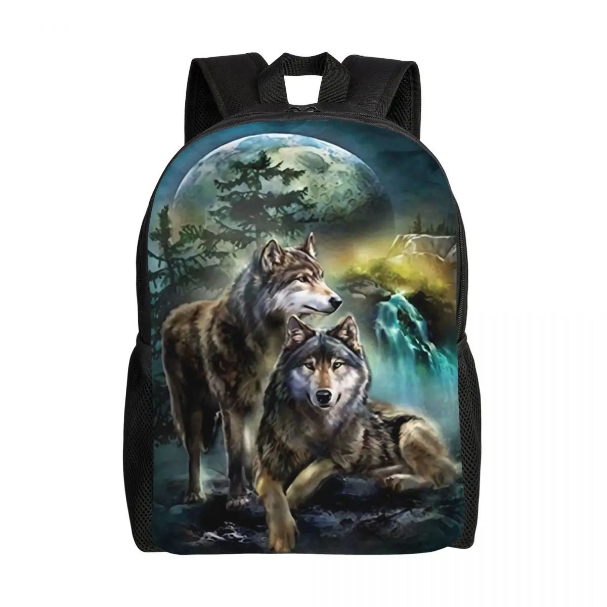 

Wolf Travel Backpack Men Women School Laptop Bookbag Moon College Student Daypack Bags