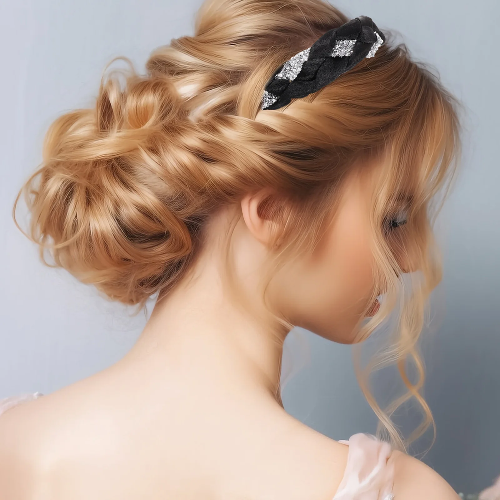 

1Pcs Black Wide Rhinestone Hair Hoop Fine Gauze Durable Headband Fashion Accessory for Party Daily Use Headband